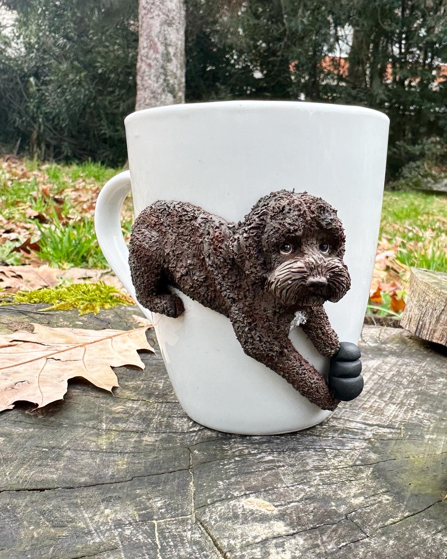 Tazza decorata con figura animale domestico toy poddle idea regalo gift idea clay figure pet dog