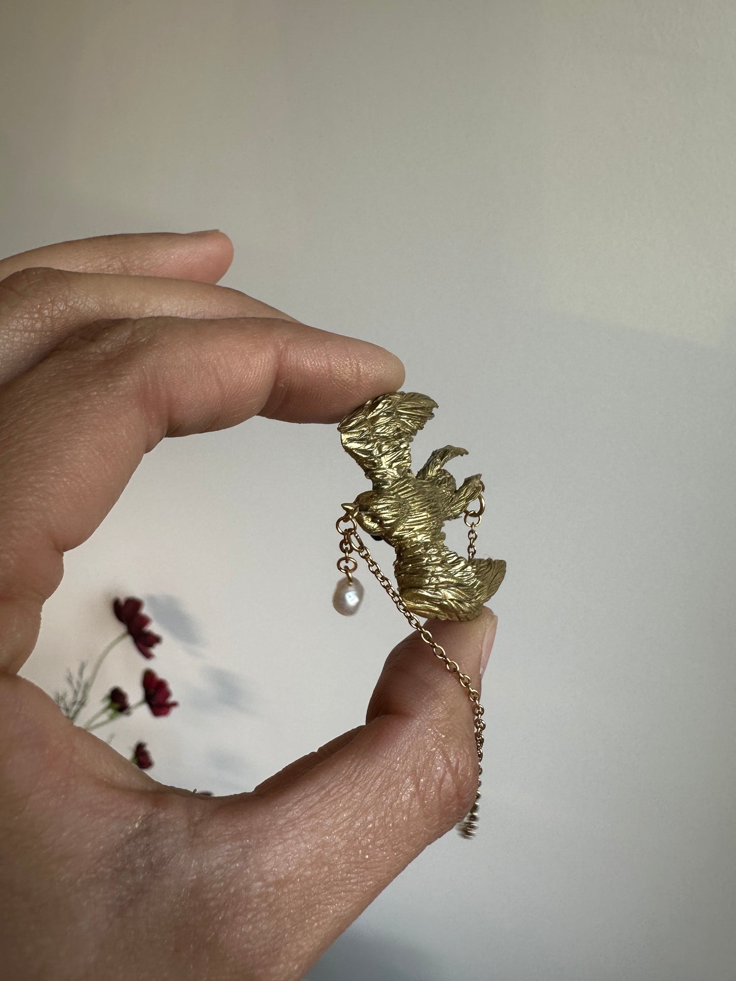 Elegant bird and pearl brooch or pin