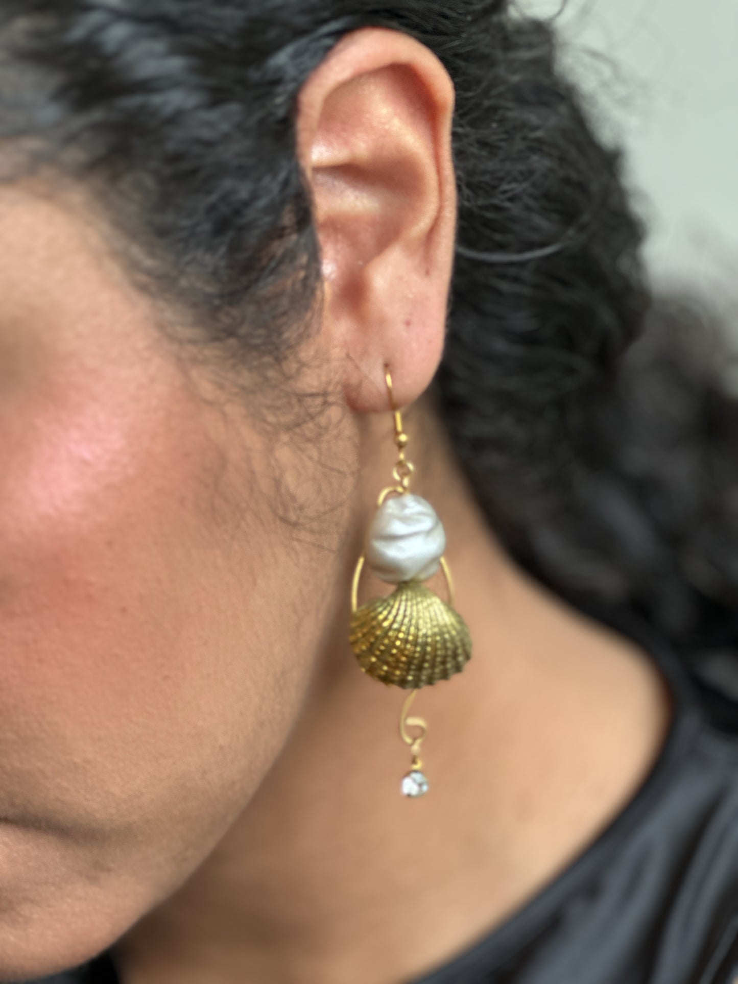 Asymmetrical Ocean Earrings “Gold of the Sea” | Octopus, Shell and Pearl Sculptural Earrings