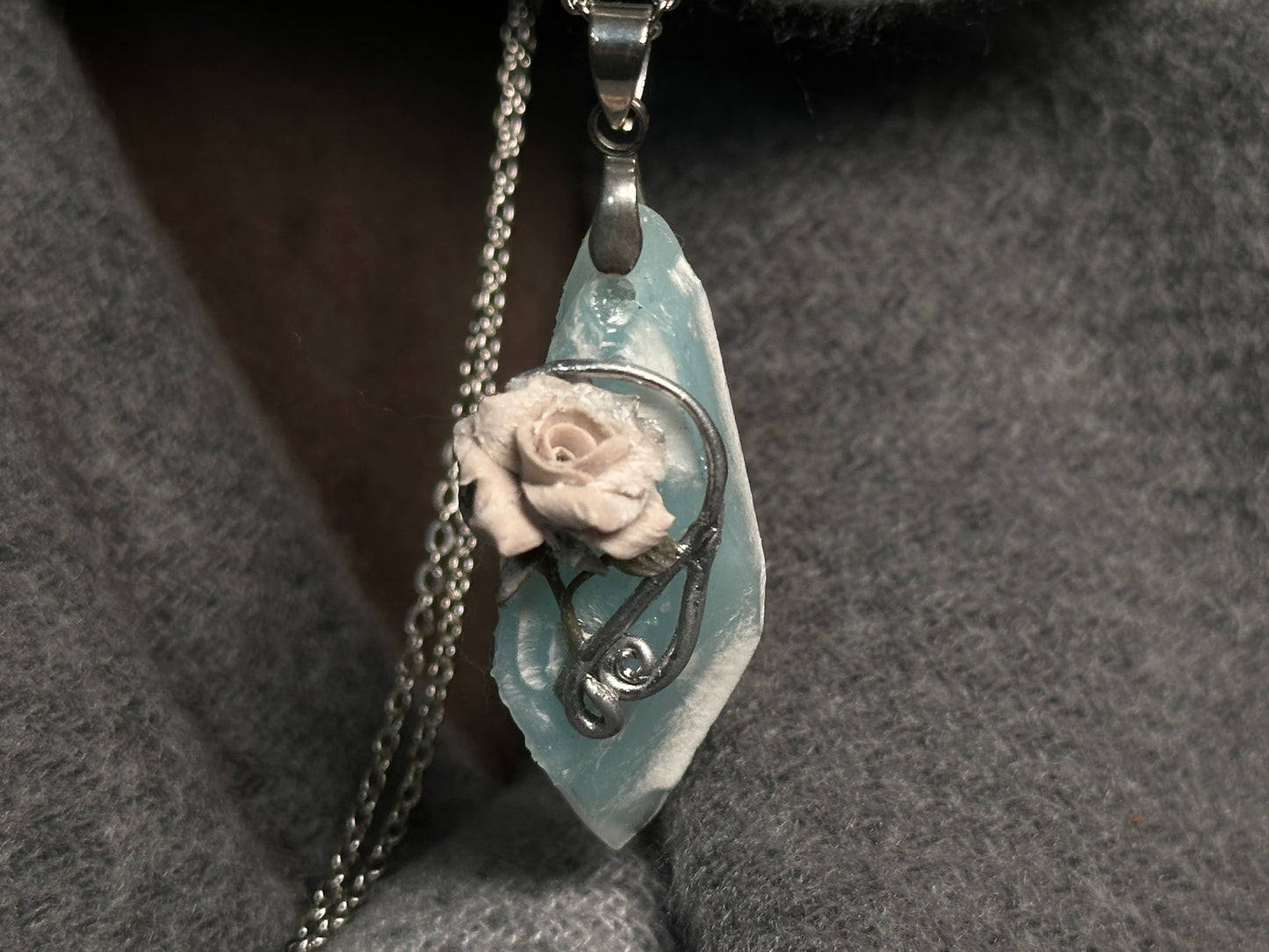 Ice Veil Rose Necklace – Sculpted Floral Pendant | Echoes of Ice