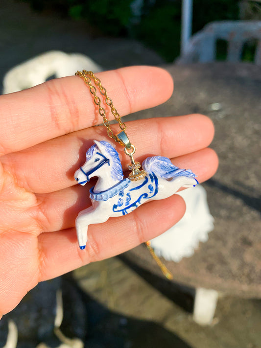 Vintage ceramic effect horse necklace