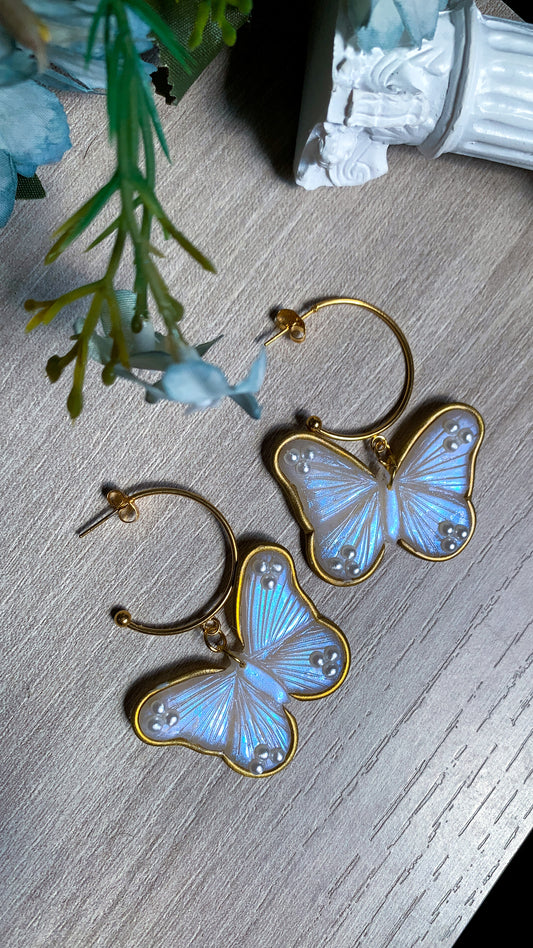 Moonstone Effect Butterfly Hoop Earrings