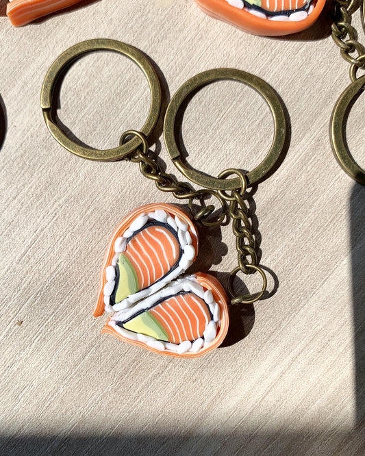 Heart Shaped Sushi Roll Couple Keychain