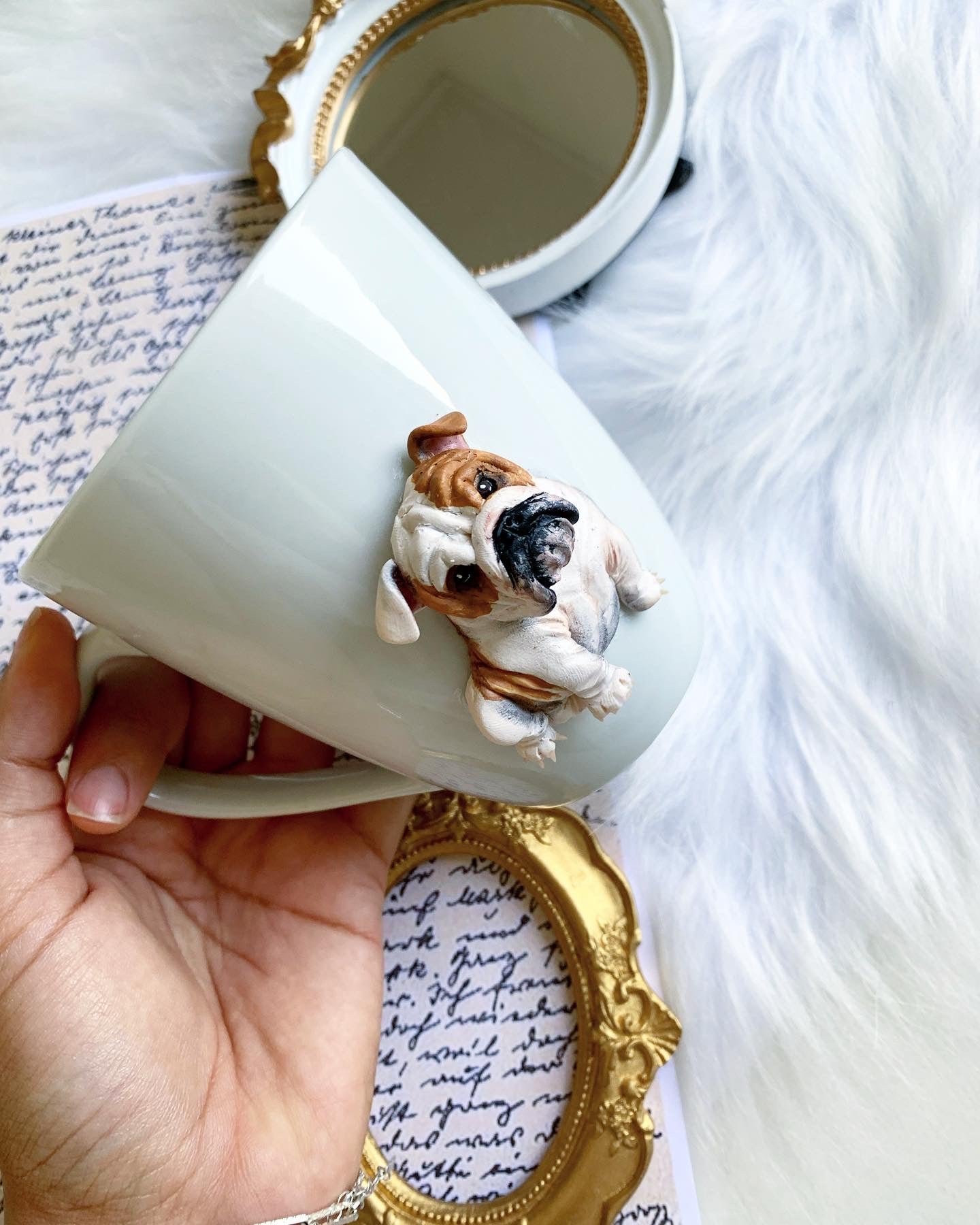 tazza decorata regalo personalizzato cane sculpito a mano pasta polimerica polymer clay dog