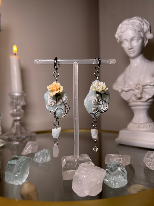Frozen Rose Drop Earrings –Echoes of Ice