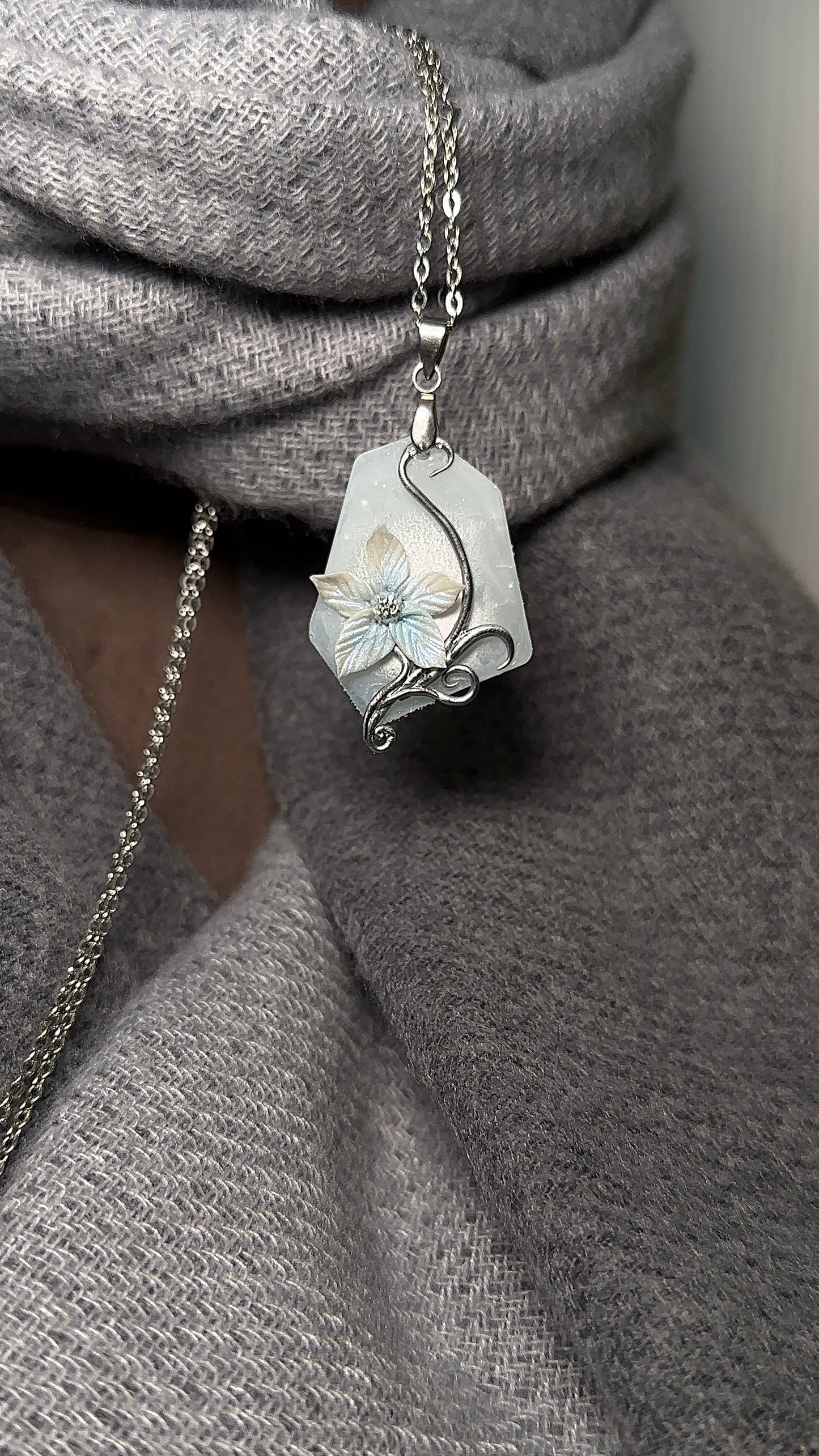 Glacial Bloom Necklace – Sculpted Ice Flower Pendant | Echoes of Ice