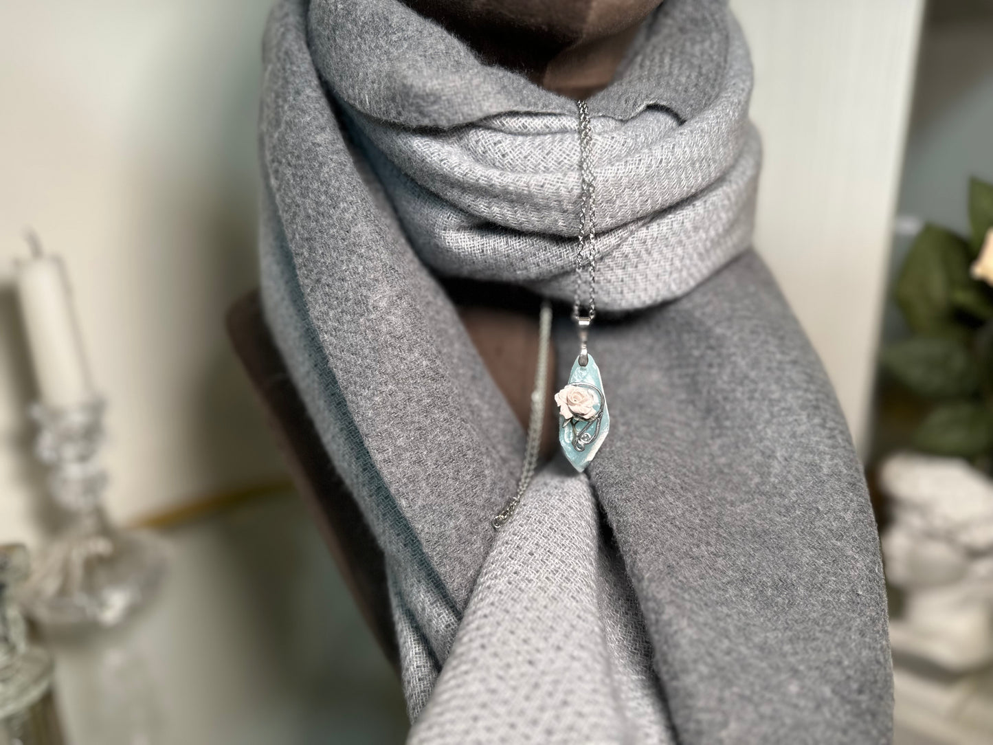 Ice Veil Rose Necklace – Sculpted Floral Pendant | Echoes of Ice