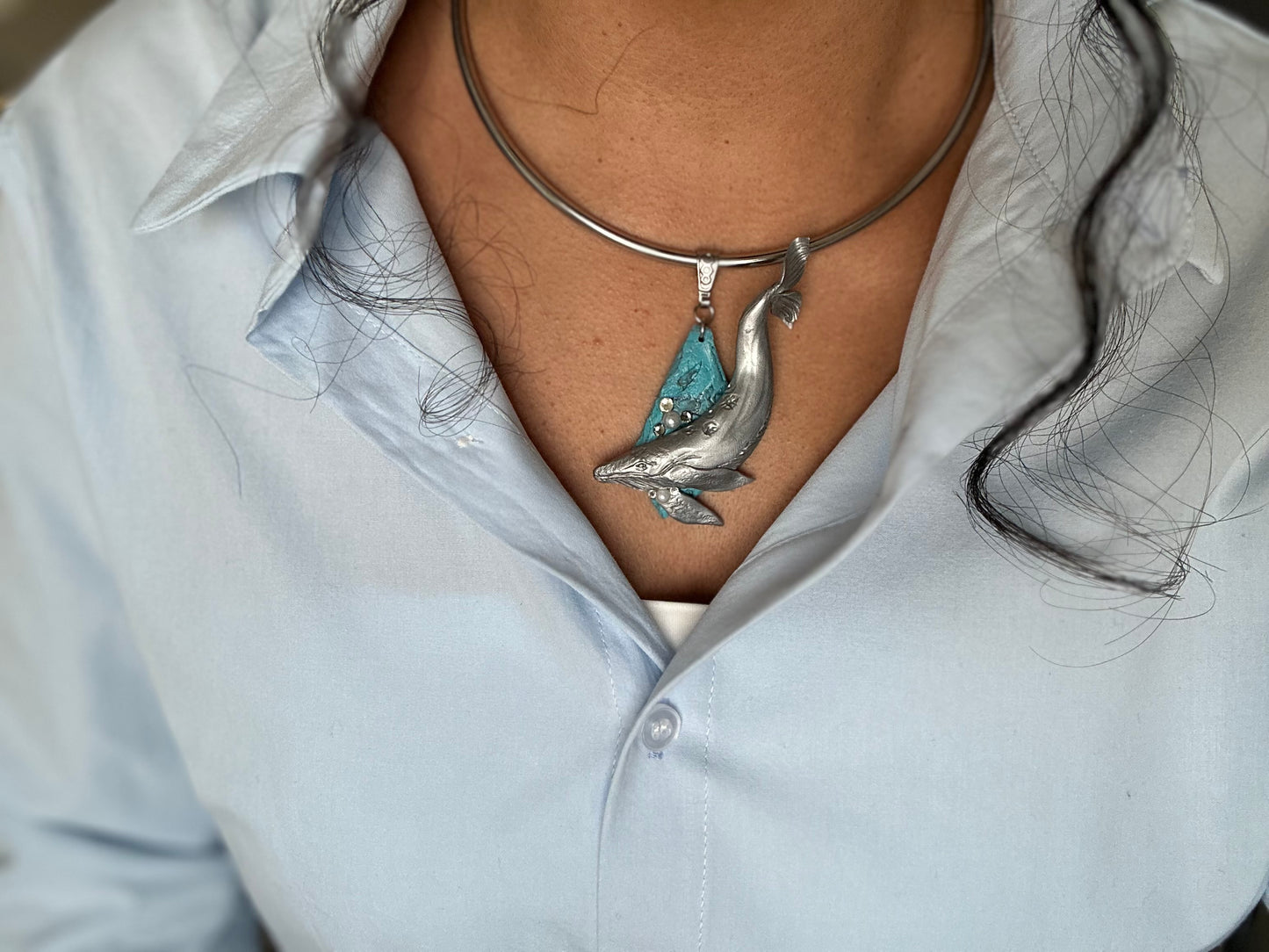 Azure Depths Whale – Turquoise Statement Necklace