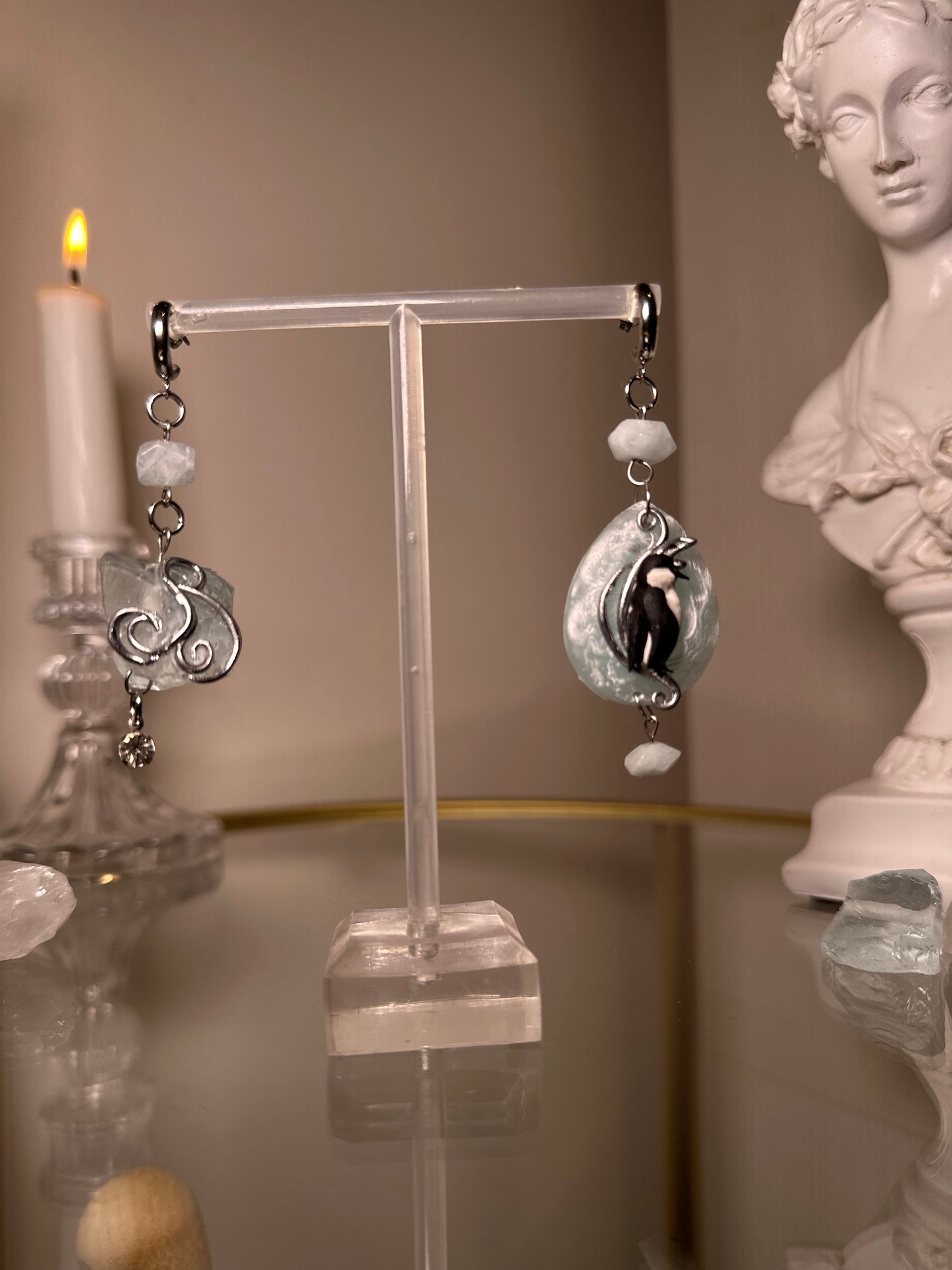 Arctic Penguin Ice Earrings