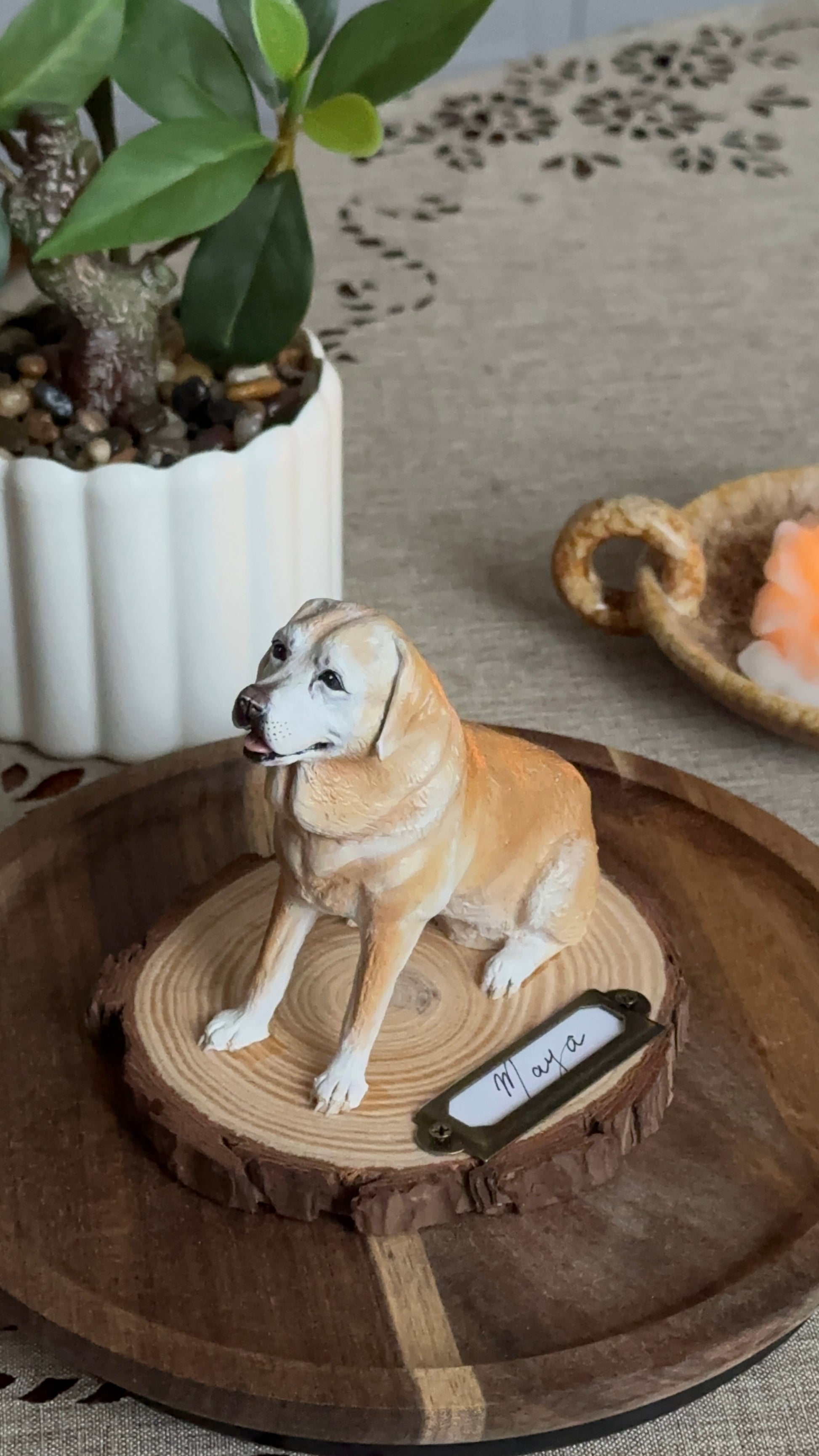     Realistic custom dog, cat or small animal sculpture on wooden display base, a sentimental handcrafted pet memorial and luxury animal portrait.