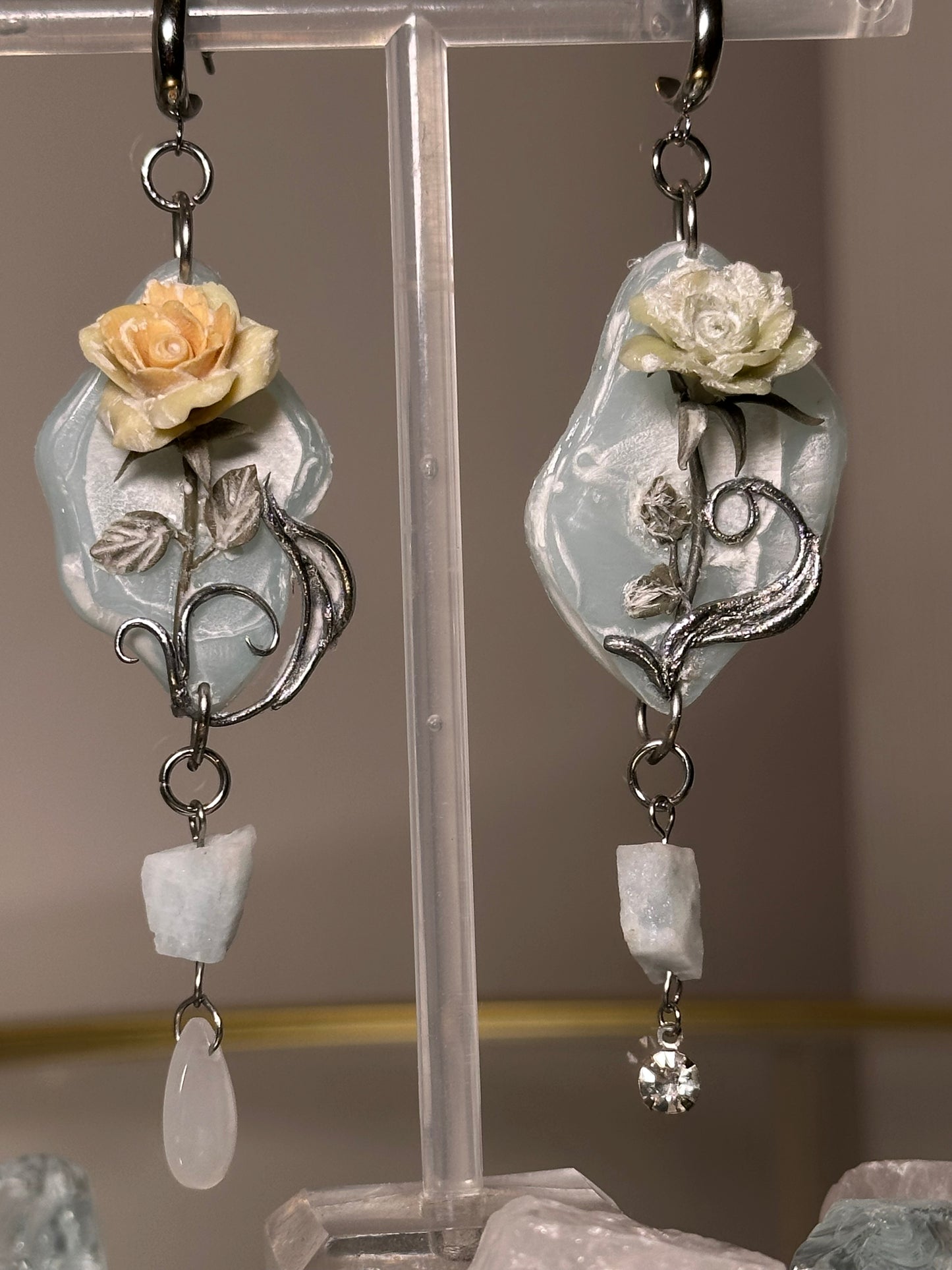 Frozen Rose Drop Earrings –Echoes of Ice