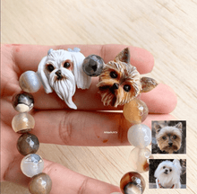 Load image into Gallery viewer, bracciale di pietre naturali  personalizzato con il tuo animela domestico cane gatto ritratto amicizia anniversario pet memorial 
